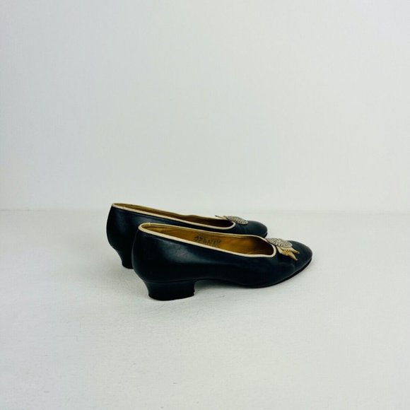 Celine Vintage Navy Blue and Cream Logo Coin Bow Detail Court Heels UK 5.5 - Picture 10 of 14
